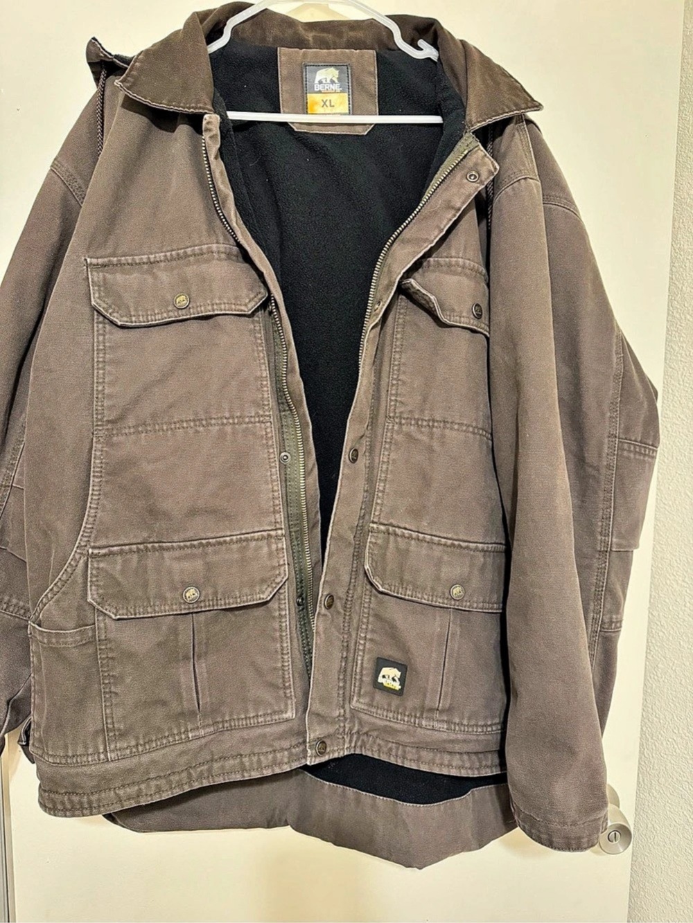 Berne Men's Heritage Duck Hooded Active Work Jacket Brown XL